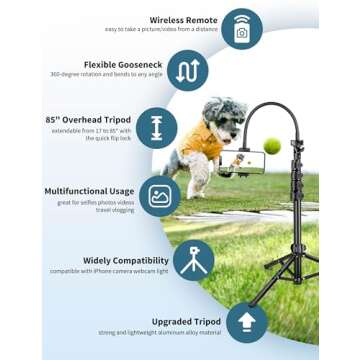 Nineigh Phone Tripod, 85" Tripod for Cell Phone iPhone with Gooseneck, Aluminum Tripod Stand for Video Recording Photo Vlog, Travel Cellphone Tripod with Remote Compatible with iPhone Android