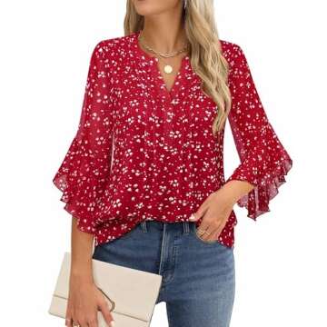 Timeson Business Casual Tops for Women: Work Attire for Office - Fall Blouses for Women 2024 - Dress Shirts for Women 3/4 Sleeve Professional Formal Clothes Dressy Ladies Tops Elegant Fall Chiffon L