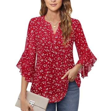 Timeson Business Casual Tops for Women: Work Attire for Office - Fall Blouses for Women 2024 - Dress Shirts for Women 3/4 Sleeve Professional Formal Clothes Dressy Ladies Tops Elegant Fall Chiffon L