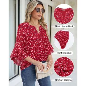 Timeson Business Casual Tops for Women: Work Attire for Office - Fall Blouses for Women 2024 - Dress Shirts for Women 3/4 Sleeve Professional Formal Clothes Dressy Ladies Tops Elegant Fall Chiffon L