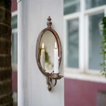 Antique Metal Candle Sconces with Oval Mirror - SOFFEE DESIGN