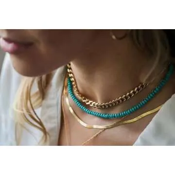 Mixcbe Boho Turquoise Beads Choker Necklace for Women Dainty Turquoise Beaded Necklaces Handmade Gemstone Adjustable Necklaces Turquoise Jewelry Summer Beach Necklace 15’’