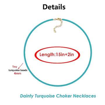 Mixcbe Boho Turquoise Beads Choker Necklace for Women Dainty Turquoise Beaded Necklaces Handmade Gemstone Adjustable Necklaces Turquoise Jewelry Summer Beach Necklace 15’’