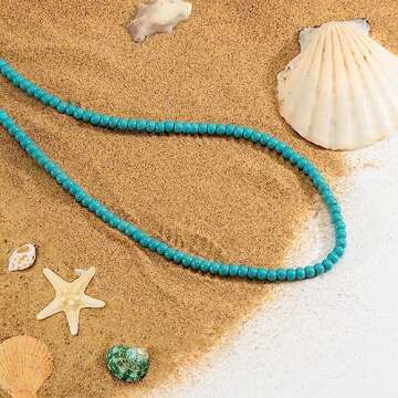 Mixcbe Boho Turquoise Beads Choker Necklace for Women Dainty Turquoise Beaded Necklaces Handmade Gemstone Adjustable Necklaces Turquoise Jewelry Summer Beach Necklace 15’’