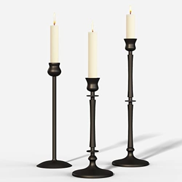 Matte Black Taper Candlestick Holders Set of 3 - Metal Taper Candle Holders for Candlesticks, Candlestick Holders for Taper Candles, Decorative Candle Stick Holders for Taper Candles