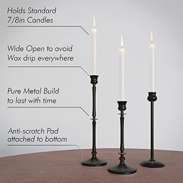 Matte Black Taper Candlestick Holders Set of 3 - Metal Taper Candle Holders for Candlesticks, Candlestick Holders for Taper Candles, Decorative Candle Stick Holders for Taper Candles