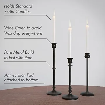 Matte Black Taper Candlestick Holders Set of 3 - Metal Taper Candle Holders for Candlesticks, Candlestick Holders for Taper Candles, Decorative Candle Stick Holders for Taper Candles
