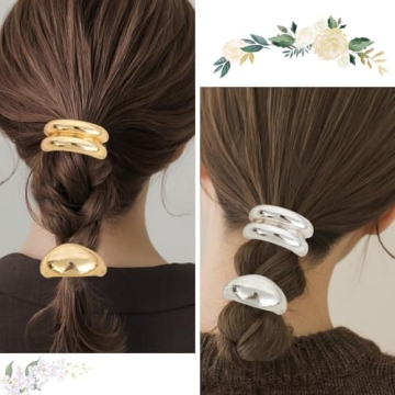 Stylish Metal Ponytail Cuffs - 4PCS Set in Gold & Silver
