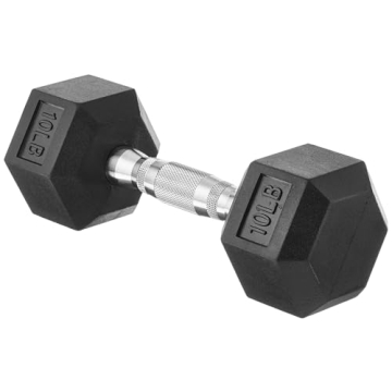 Amazon Basics Rubber Hex Dumbbell Hand Weight, 10 pound, Single, Black