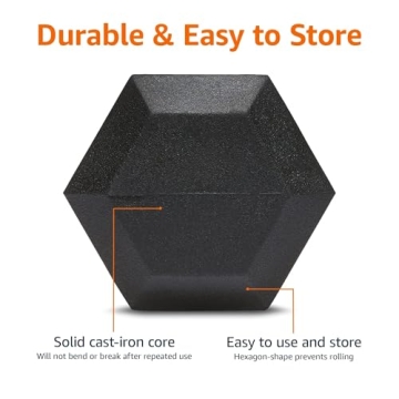Amazon Basics Rubber Hex Dumbbell Hand Weight, 10 pound, Single, Black