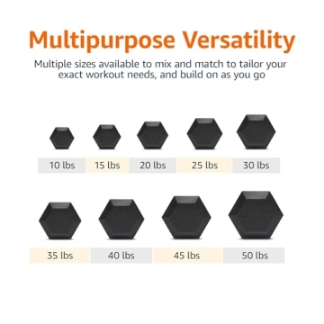 Amazon Basics Rubber Hex Dumbbell Hand Weight, 10 pound, Single, Black