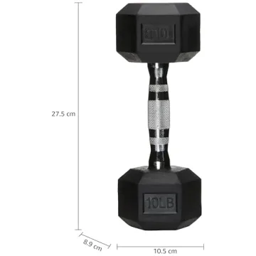 Amazon Basics Rubber Hex Dumbbell Hand Weight, 10 pound, Single, Black