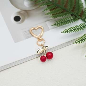 Ronglry Cute Cherry Bag Charm Keychains - Y2K Aesthetic Kawaii Cherry Accessories for Women - Christ...