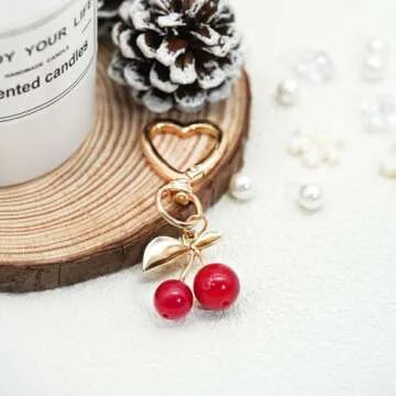 Ronglry Cherry Bag Charm Keychain for Women - Cute Gift