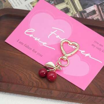 Ronglry Cherry Bag Charm Keychain for Women - Cute Gift