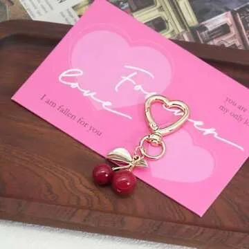 Ronglry Cherry Bag Charm Keychain for Women - Cute Gift