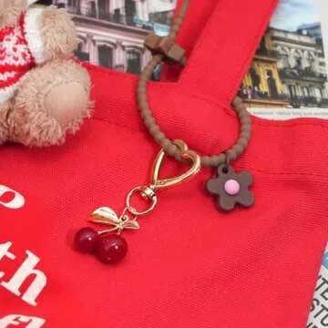 Ronglry Cherry Bag Charm Keychain for Women - Cute Gift