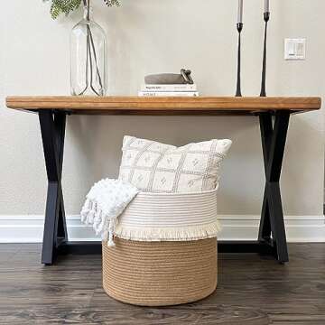 CherryNow Large Woven Storage Baskets – 16'' x 16'' Cotton and Jute Rope Decorative Hamper for Nursery, Toys, Blankets, and Laundry, Cute Tassel Nursery Decor - Home Storage Container