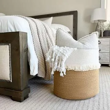 CherryNow Large Woven Storage Baskets – 16'' x 16'' Cotton and Jute Rope Decorative Hamper for Nursery, Toys, Blankets, and Laundry, Cute Tassel Nursery Decor - Home Storage Container