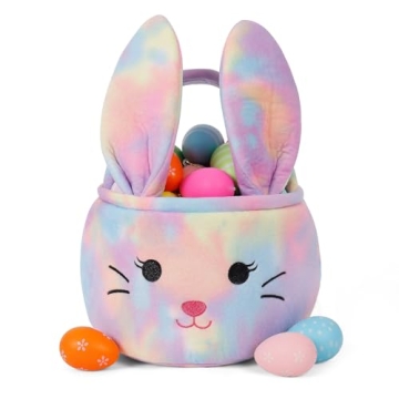Easter Bunny Baskets for Kids, Egg Hunt Bags Plush Rabbit Bucket with Foldable Ears Easter Gifts for...