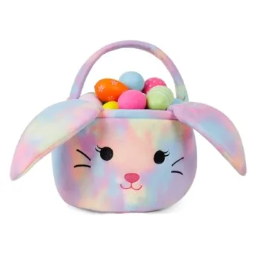 Easter Bunny Basket For Kids, Plush Tie-Dye Egg Hunt Bags