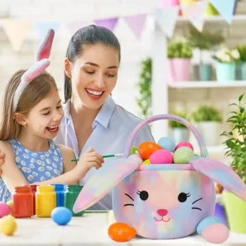 Easter Bunny Basket For Kids, Plush Tie-Dye Egg Hunt Bags