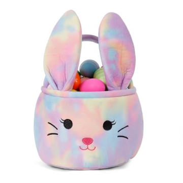 Easter Bunny Basket For Kids, Plush Tie-Dye Egg Hunt Bags