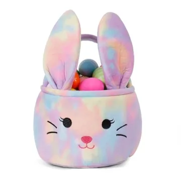 Easter Bunny Basket For Kids, Plush Tie-Dye Egg Hunt Bags