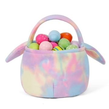 Easter Bunny Basket For Kids, Plush Tie-Dye Egg Hunt Bags