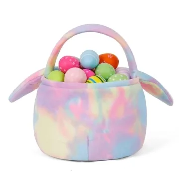 Easter Bunny Basket For Kids, Plush Tie-Dye Egg Hunt Bags