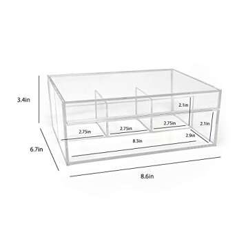 Isaac Jacobs 4-Compartment Clear Acrylic Organizer with Lid (6.7" L x 8.6" W x 3.4" H), Multi-Sectio...