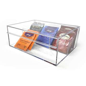 Isaac Jacobs 4-Compartment Clear Acrylic Organizer with Lid (6.7" L x 8.6" W x 3.4" H), Multi-Sectional Tray, Storage Solution for Makeup, School & Office Supplies (3 Small, 1 Large)