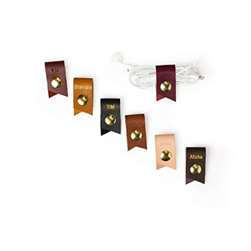 KEYAIIRA - Small Personalized Leather Ear Bud Cord Holder with Gold Snap Closure - earphone wrap cha...
