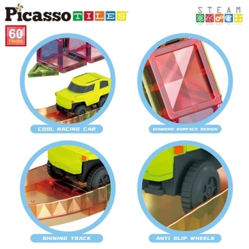 PicassoTiles 60pc Magnetic Race Track Set for Kids