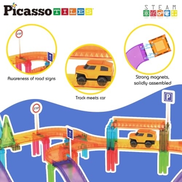 PicassoTiles 60pc Magnetic Race Track Set for Kids