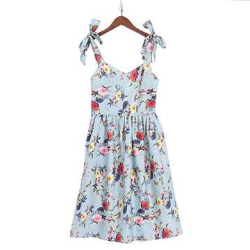 PopReal Mommy and Me Floral Printed Dresses Shoulder Straps Bowknot Chiffon Sleeveless Matching Outfits