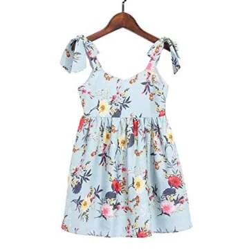 PopReal Mommy and Me Floral Printed Dresses Shoulder Straps Bowknot Chiffon Sleeveless Matching Outfits
