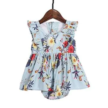 PopReal Mommy and Me Floral Printed Dresses Shoulder Straps Bowknot Chiffon Sleeveless Matching Outfits
