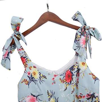 PopReal Mommy and Me Floral Printed Dresses Shoulder Straps Bowknot Chiffon Sleeveless Matching Outfits