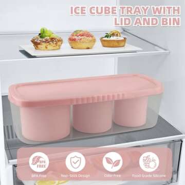 Fu Store Ice Cube Tray for Tumbler Cup 30-40 oz Tumbler 3pcs Silicone Ice Cube Molds With Lid and Bin for Chilling Cocktails Whiskey Drinks Juice Coffee Easy Fill and Release Ice Maker (Pink，40 oz)