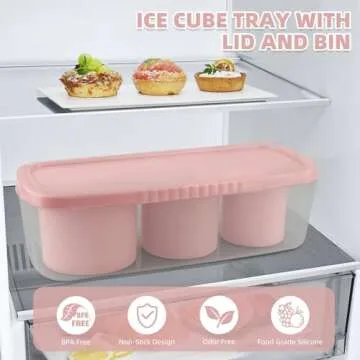 Fu Store Ice Cube Tray for Tumbler Cup 30-40 oz Tumbler 3pcs Silicone Ice Cube Molds With Lid and Bin for Chilling Cocktails Whiskey Drinks Juice Coffee Easy Fill and Release Ice Maker (Pink，40 oz)