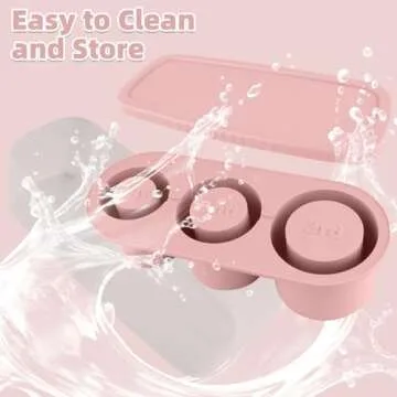 Fu Store Ice Cube Tray for Tumbler Cup 30-40 oz Tumbler 3pcs Silicone Ice Cube Molds With Lid and Bin for Chilling Cocktails Whiskey Drinks Juice Coffee Easy Fill and Release Ice Maker (Pink，40 oz)