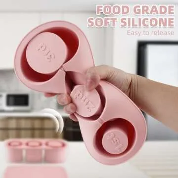 Fu Store Ice Cube Tray for Tumbler Cup 30-40 oz Tumbler 3pcs Silicone Ice Cube Molds With Lid and Bin for Chilling Cocktails Whiskey Drinks Juice Coffee Easy Fill and Release Ice Maker (Pink，40 oz)