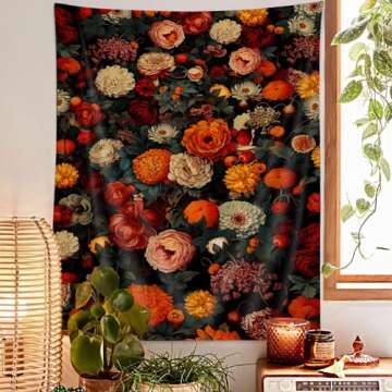 SAOLUIS Floral Tapestry, Vintage Floral Wall Tapestry Aesthetic Flower Plant Tapestry, Boho Floral L...