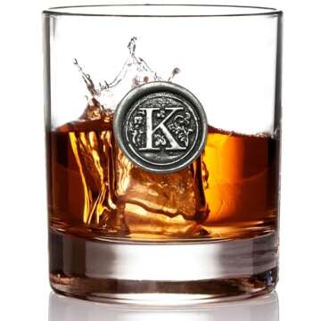 English Pewter Company 11oz Old Fashioned Whiskey Rocks Glass With Monogram Initial - Unique Gifts F...