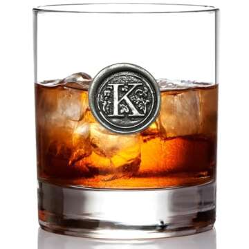English Pewter Company 11oz Old Fashioned Whiskey Rocks Glass With Monogram Initial - Unique Gifts For Men - Personalized Gifts With Your Choice of Initial (K) MON111