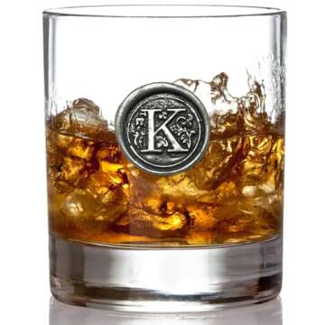 English Pewter Company 11oz Old Fashioned Whiskey Rocks Glass With Monogram Initial - Unique Gifts For Men - Personalized Gifts With Your Choice of Initial (K) MON111