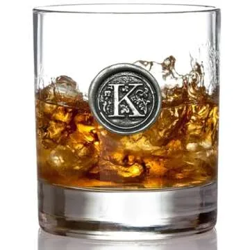 English Pewter Company 11oz Old Fashioned Whiskey Rocks Glass With Monogram Initial - Unique Gifts For Men - Personalized Gifts With Your Choice of Initial (K) MON111