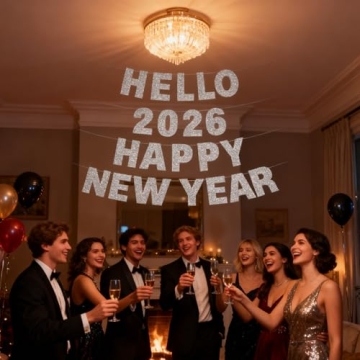 Happy New Year Banner 2026 Glitter Decoration for Parties