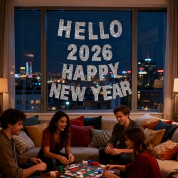 Happy New Year Banner 2026 Glitter Decoration for Parties